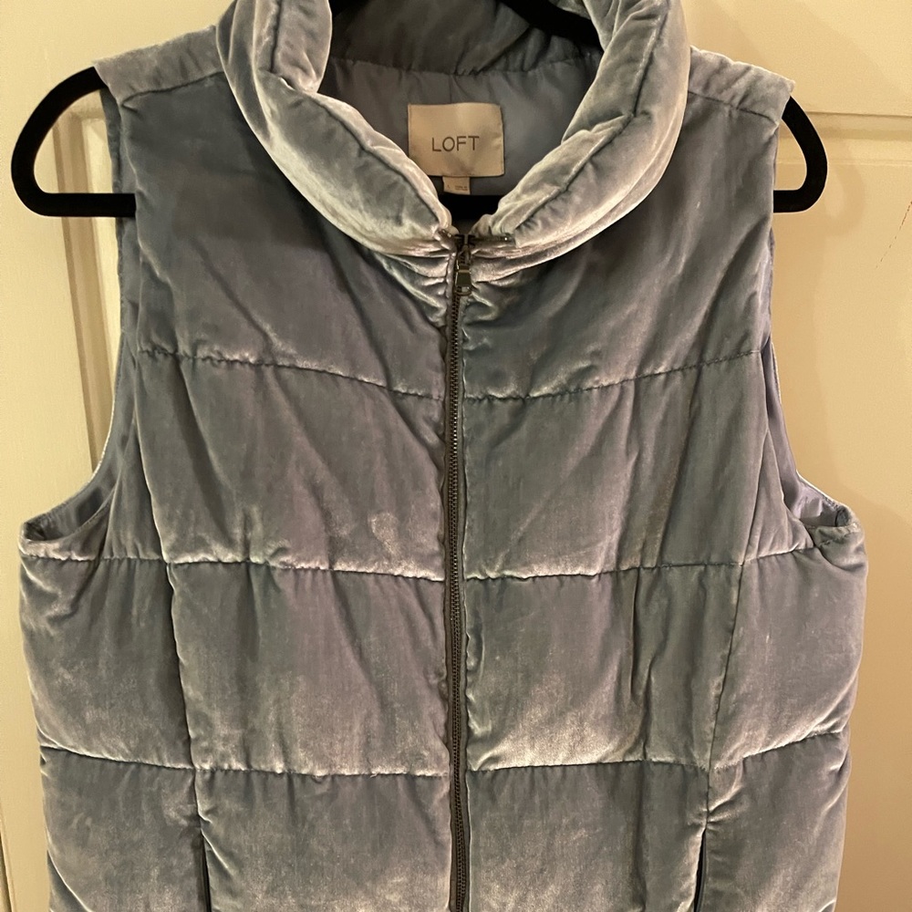 Blue/grey velour down vest from The Loft